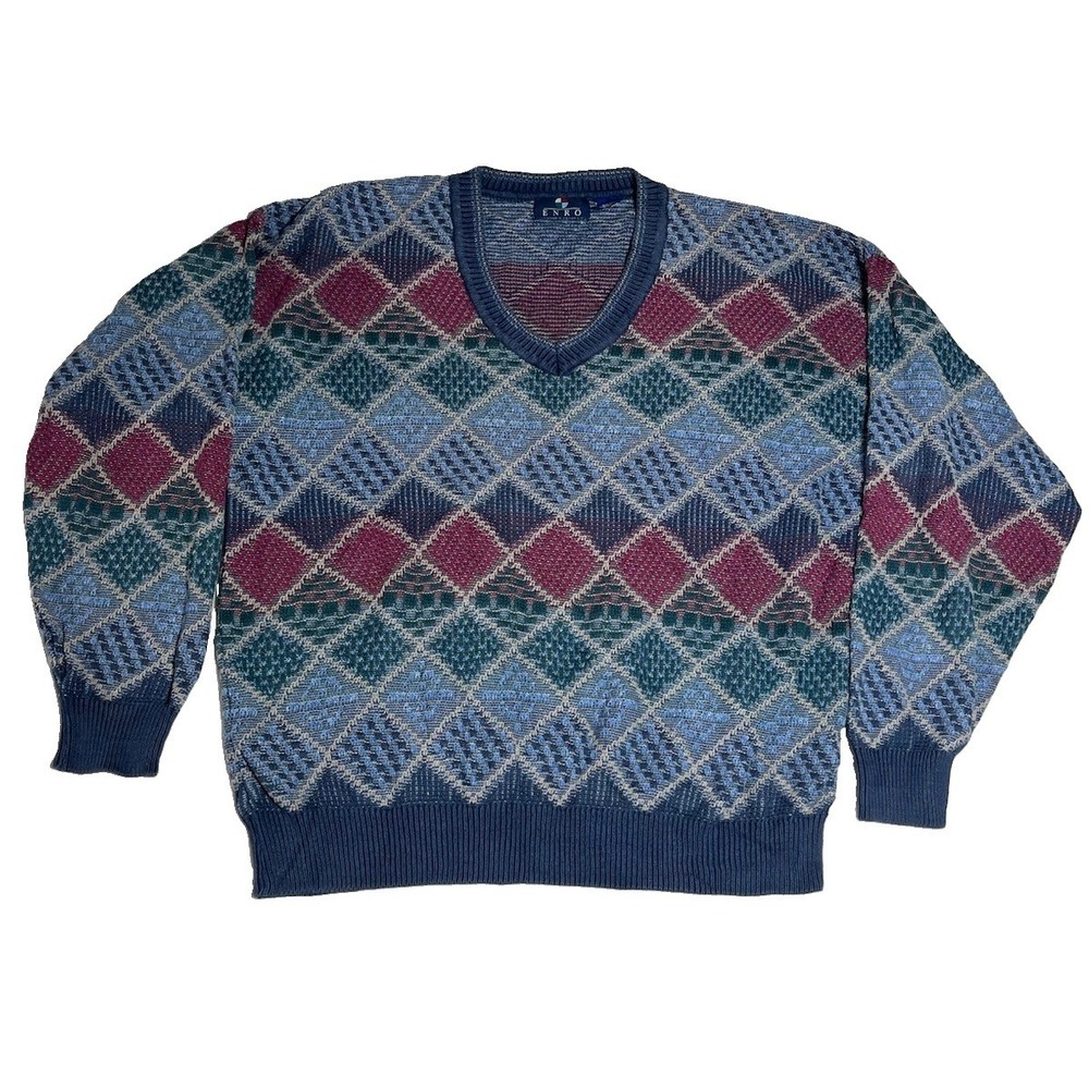 Vintage Sweater Mens XL Beige Enro Pullover Knit USA  Baggy 90s Dad Sweatshirt